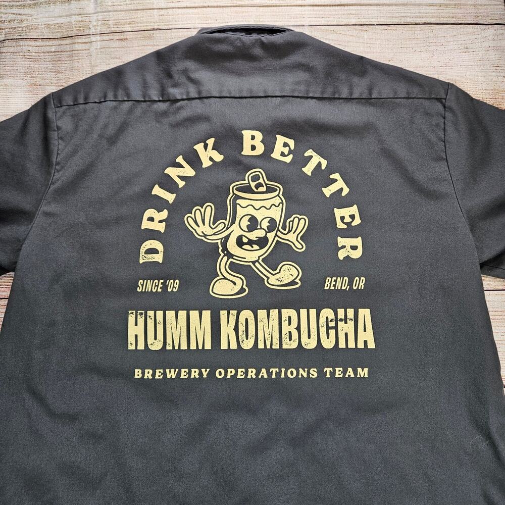 Dickies FLEX Work Shirt Men's Dark Gray L Humm Kombucha Brewery Button Up